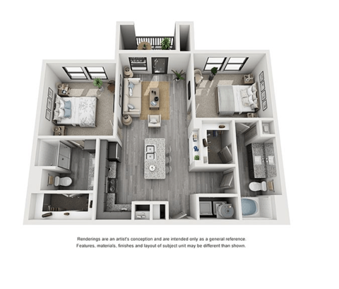 The Flats at Shadowglen Apartments in Manor, TX Two Bedroom Floor Plan